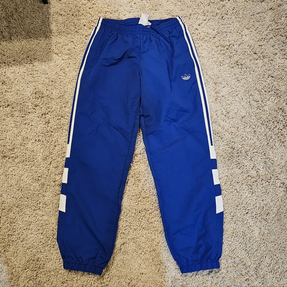 Blue and white Adidas windbreaker Joggers